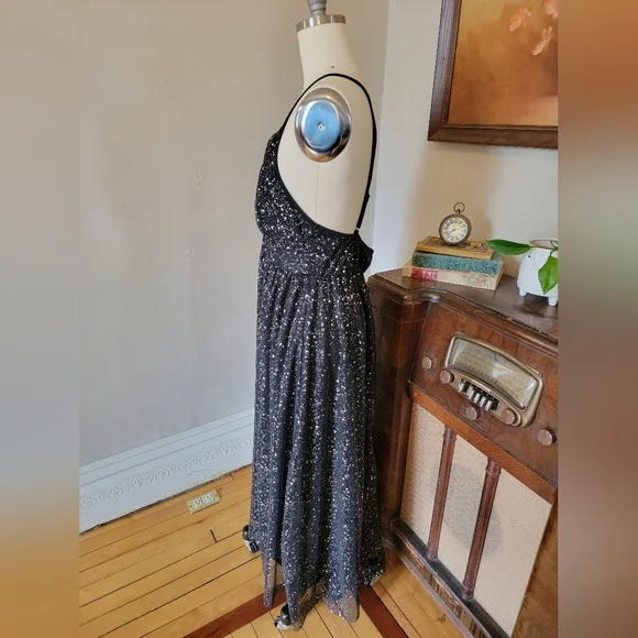 Black Plus Size Maxi Gown Silver Paint Splatter XL 1X - Picture 6 of 8